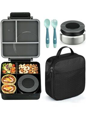 Leak-Proof Bento Lunch Box Set for Kids, 4 Compartment Containers & Soup Thermos